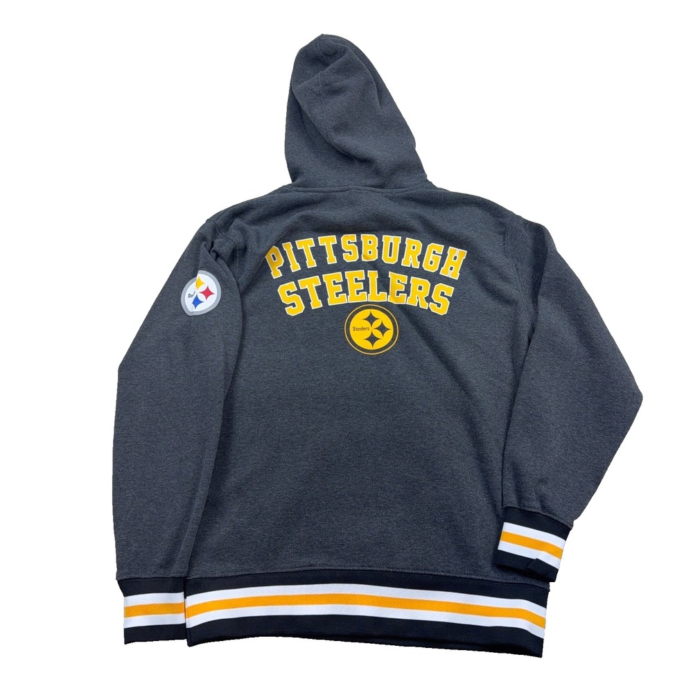 Pittsburgh Steelers Hoodie Men Medium Gray Sweatshirt Starter Retro NFL Ringer